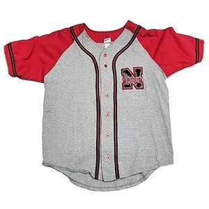 Vintage Badger Nebraska Cornhusker Button NCAA Striped Jersey Shirt Men's Medium